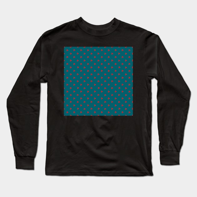 Holly Berry Polka Dot on Teal Long Sleeve T-Shirt by MarcyBrennanArt